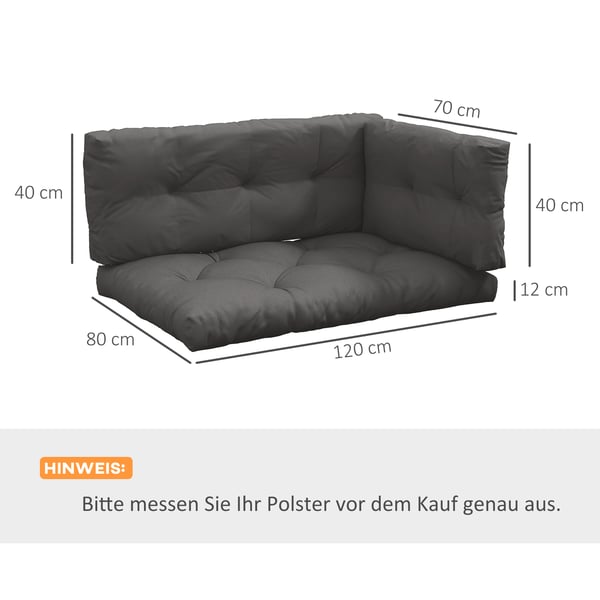 Uteset med kuddar, 120x80x12 cm, Mörkgrå