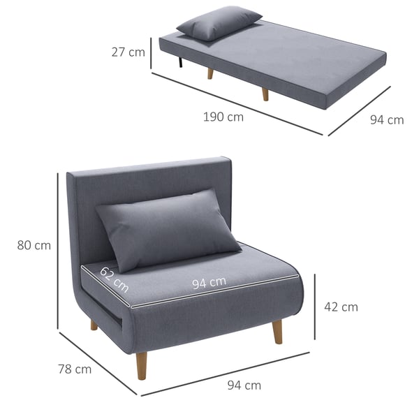 Bäddsoffa, 95x95x80 cm, Grå