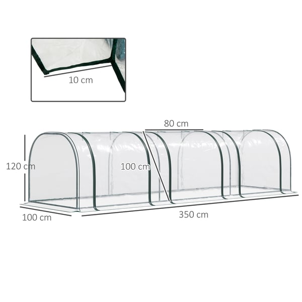 Drivhus, 350x100x80 cm, Transparent Grøn