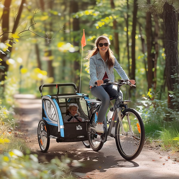 Cykeltrailer, 2-i-1 Børneklapvogn, 142x75x101 cm, Blå og Sort