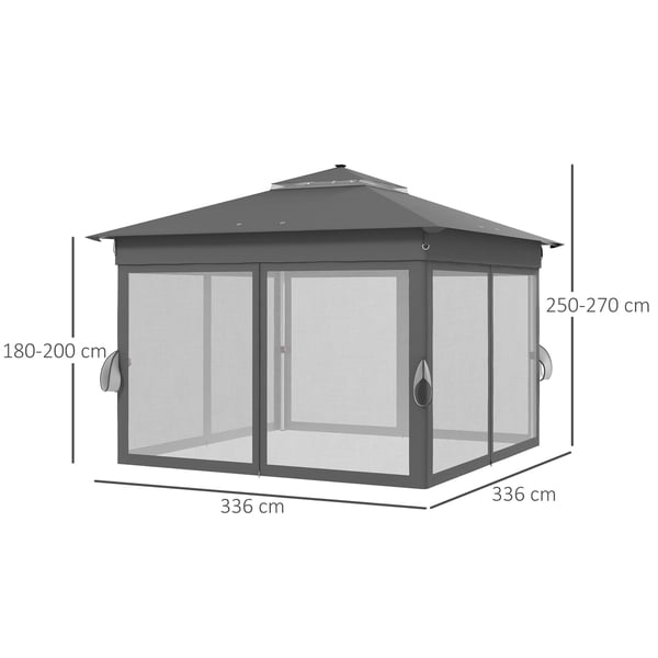 Paviljong, 336x336x250-270 cm, Grå