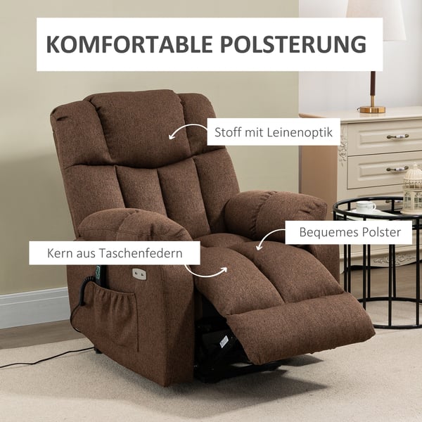 Lænestol med reclinerfunktion, 92x95x107 cm, Brun