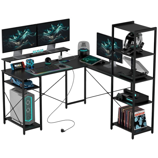 Skrivebord, L-formet hjørnecomputerbord, 137x140x139,5 cm, sort