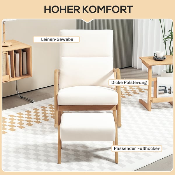Gyngestol med skammel, 65x96x94,5 cm, creme