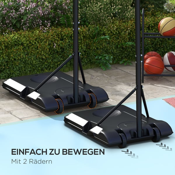 Basketballkurv med stativ, 179-209x39 cm, sort