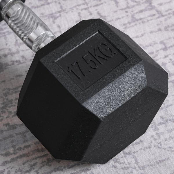 Håndvægt, Sekskantet gummihåndvægt 17,5 kg, 16,2x16,2x11 cm, Sort