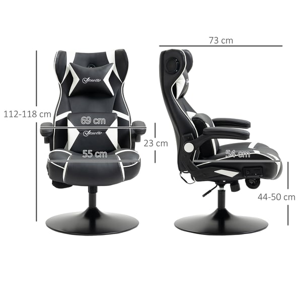 Gamingstol, Justerbar ergonomisk computerstol med højttalere, 69x73x118 cm, Hvid