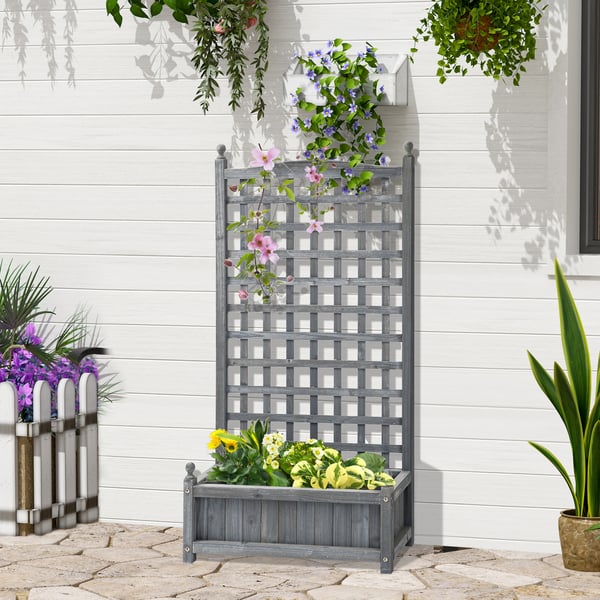 Plantekasse med espalier, 64x28x120 cm, grå, træ