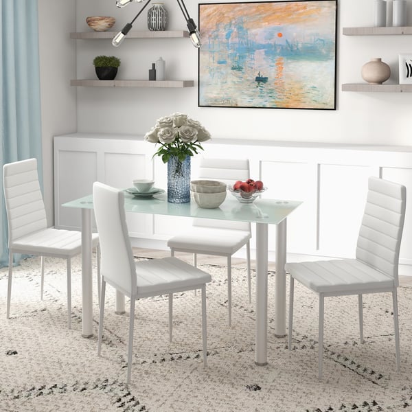 Spisebordssæt, 120x60x75 cm, Hvid, Glas og Stål