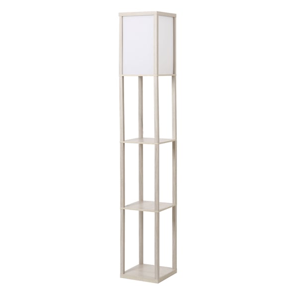 Gulvlampe med hylder, 26x26x160 cm, eg og hvid