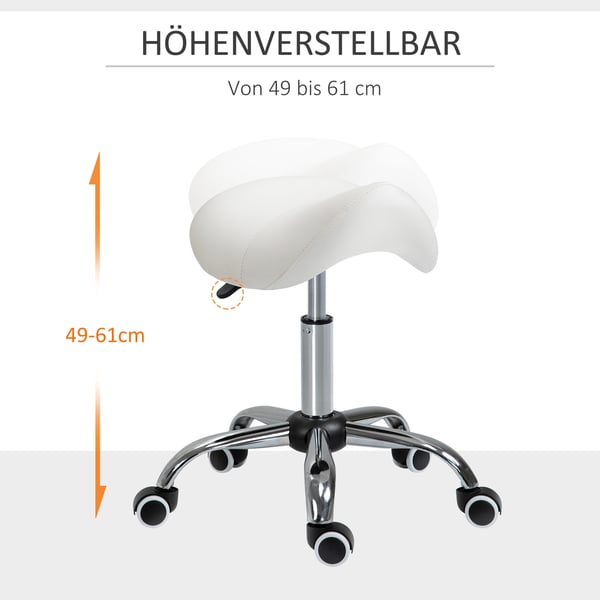 Sadelstol, 52x53x49-61 cm, Hvid