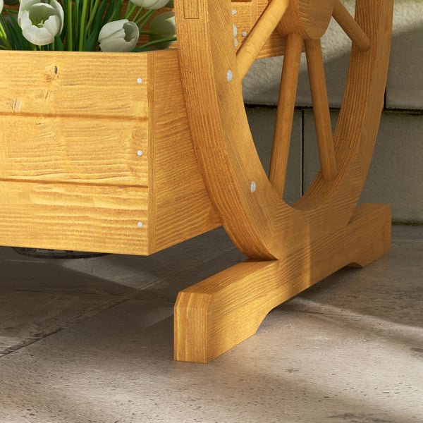 Plantekasse med vognhjul, 62x61x57 cm, teak