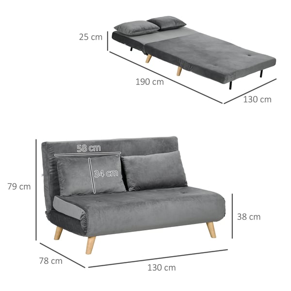 Soffa med bäddfunktion, 130x78x79 cm, grå