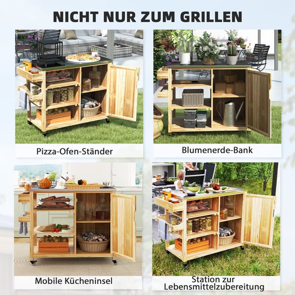 Grillvogn, 134,5x50x91,5 cm, Naturligt Træ