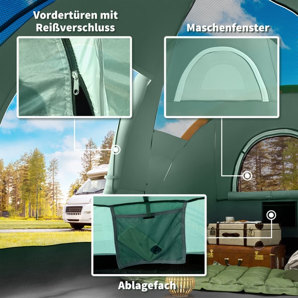 Campingtelt, 455x230x180 cm, Grøn