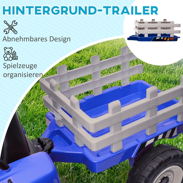 Elektrisk børnetraktor med fjernbetjening og trailer, 136,5x50x52,5 cm, blå