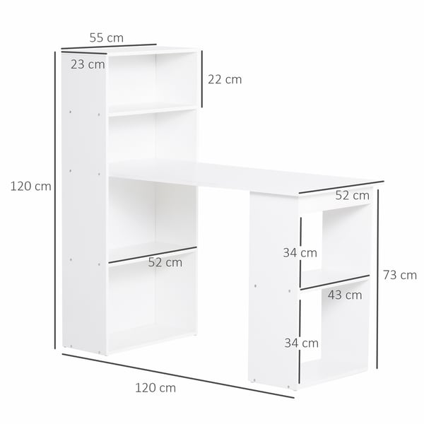 Skrivebord, 120x55x120 cm, Hvid