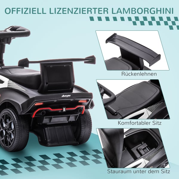 Ride-On bil, 67x28x38 cm, hvid og sort