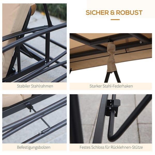 Haveswing, 3-personers med sidepaneler, 256x172x248 cm, Beige