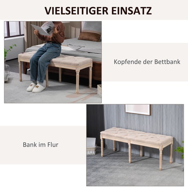Polstret bænk, 117x40x48 cm, beige