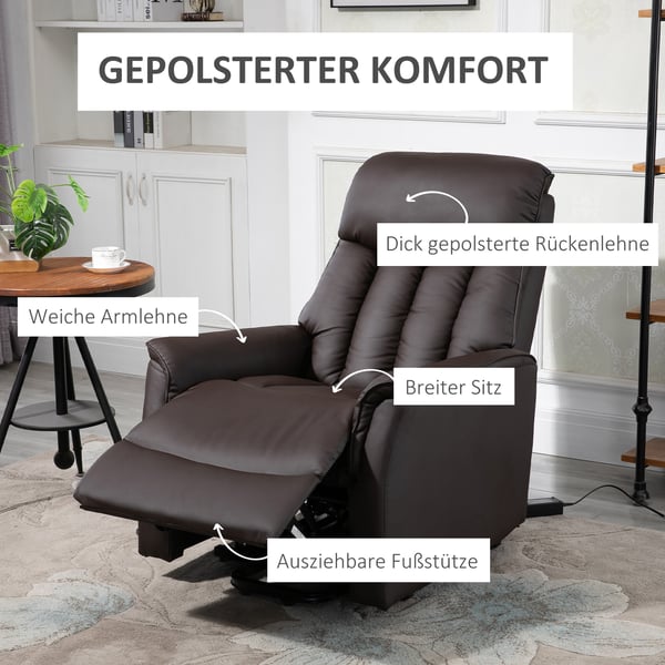 Elektrisk reclinerfåtölj, 80x94x104 cm, Brun