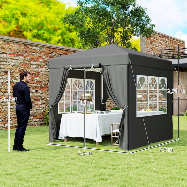 Pop-up Pavillon, 250x250x268 cm, Mørkegrå