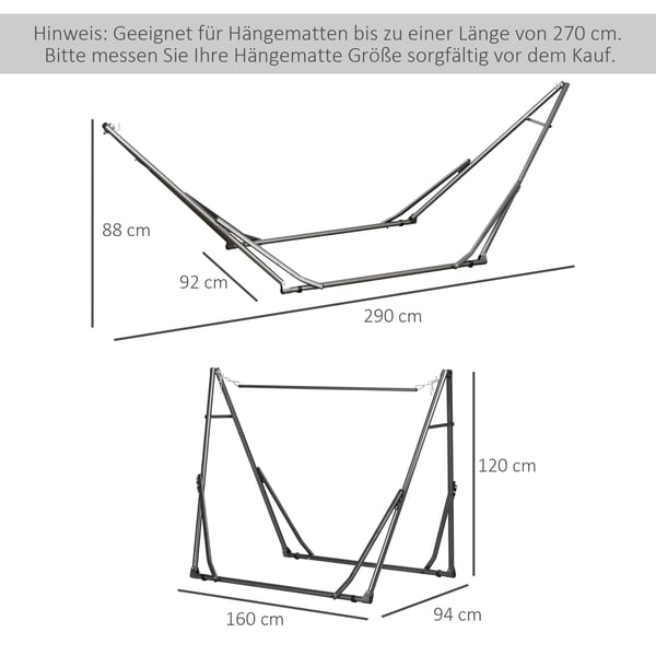 Hængekøjestativ, 290x92x88 cm, Sort