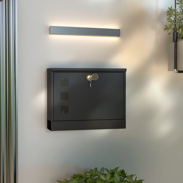 Postkasse, Metal, 36,5x11,5x29 cm, Sort
