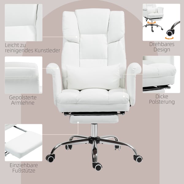 Kontorstol, 69x65x107-115 cm, Hvid
