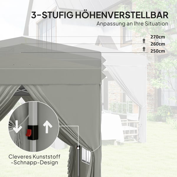 Pop-up Pavillon, 248x248x270 cm, Lysegrå
