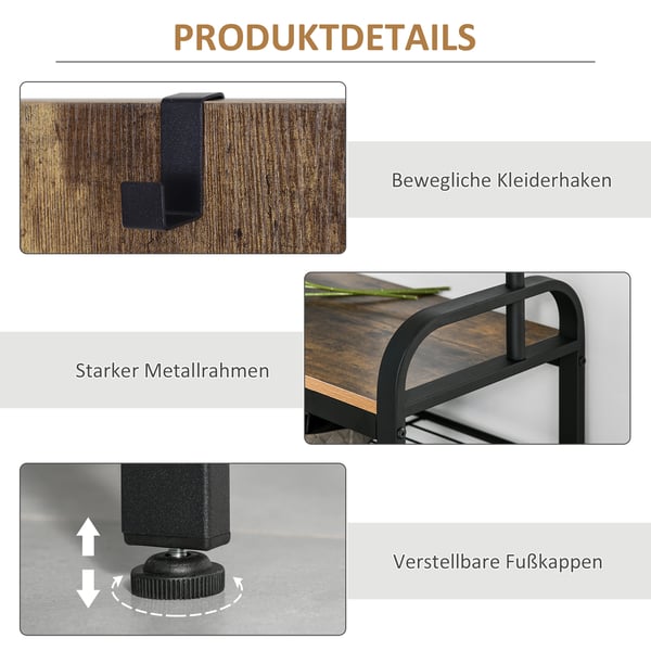 Knagerække med skohylde, 72x34x185 cm, Sort