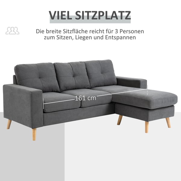 Hjørnesofa, 193x136x85 cm, Grå