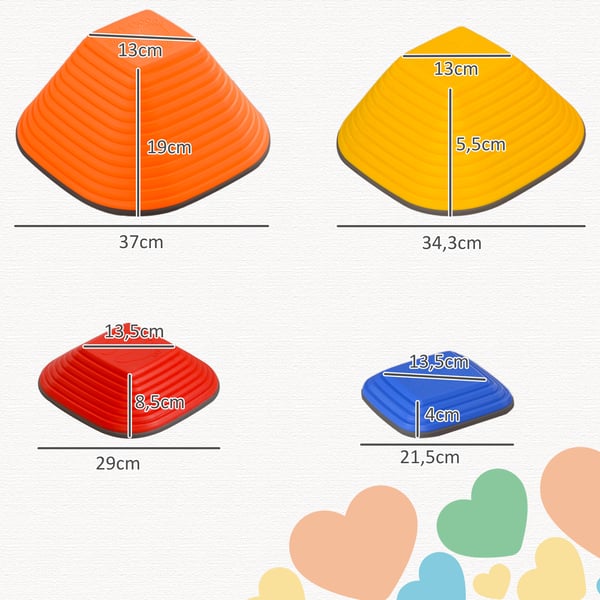 Balancerende Sten, 21,5x21,5x4 cm, 29x29x8,5 cm, 34,3x34,3x5,5 cm, 37x37x19 cm, Multifarvet