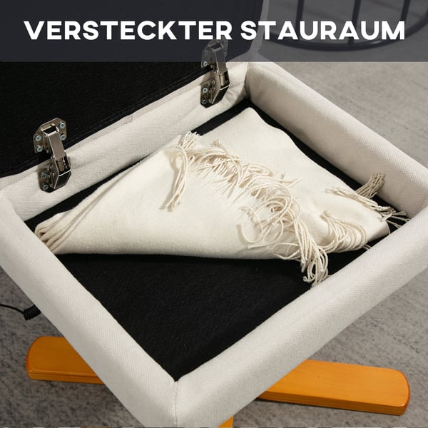 Massagestol med skammel og opbevaring, 80x86x99 cm, creme
