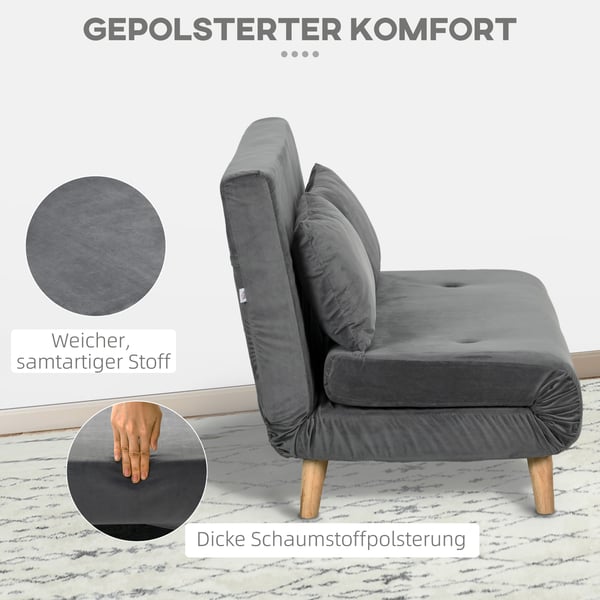 Soffa med bäddfunktion, 130x78x79 cm, grå