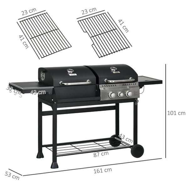 Gasolgrill, 161x53x101 cm, Svart