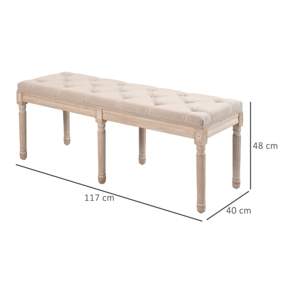 Polstret bænk, 117x40x48 cm, beige