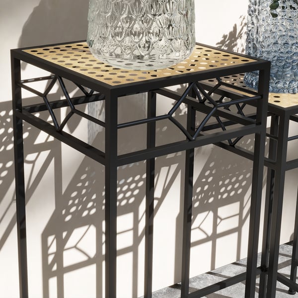 Planteholder, 28x28x66 cm, 24x24x56 cm, 20x20x46 cm, Sort og Guld