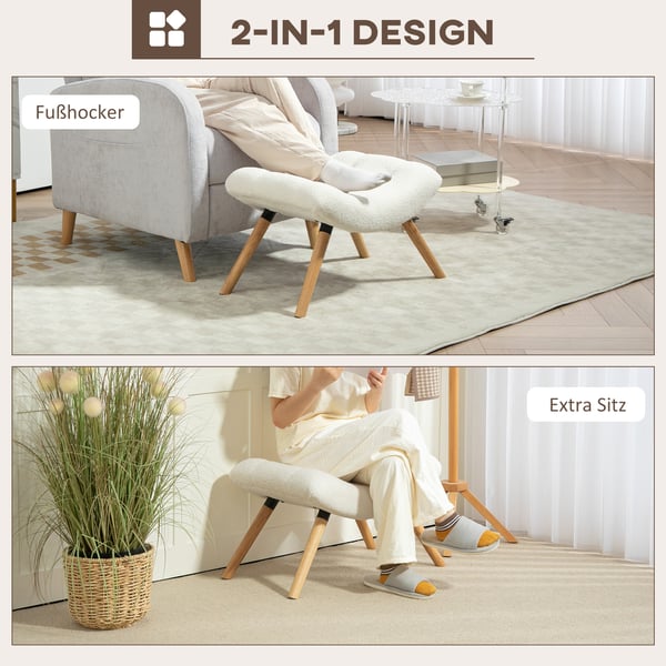 Fodskammel 67x45x38 cm Hvid, fleecepolstring