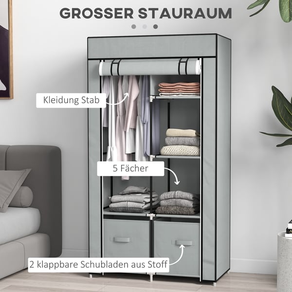 Stofgarderobe, 83x42,5x162,5 cm, Lysegrå