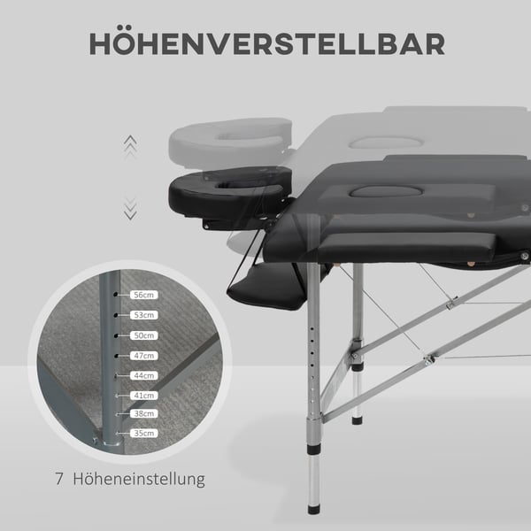 Massagestol, 186x71x62-83 cm, Sort