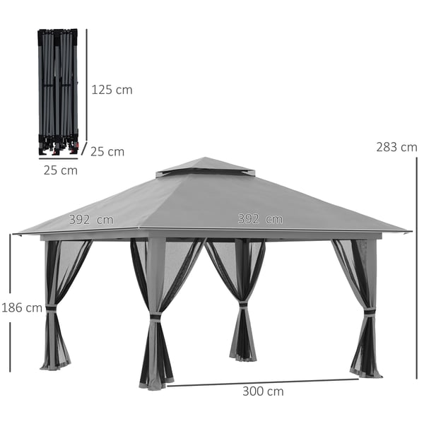 Sammenklappelig pavillon 392x392 cm mørkegrå