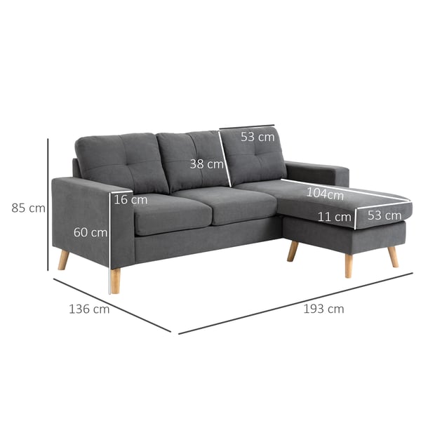 Hjørnesofa, 193x136x85 cm, Grå