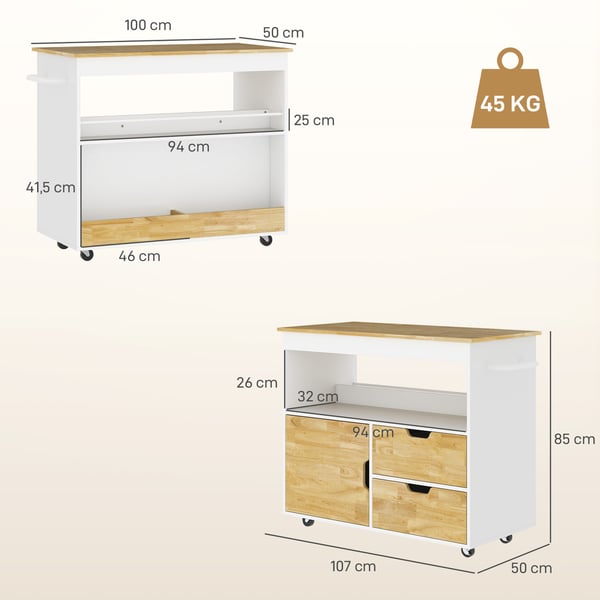 Køkkenvogn, 107x50x85 cm, Eg, Opbevaring
