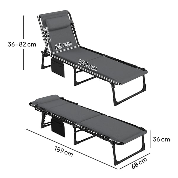 Solstol, 68x189x36 cm, Mørkegrå