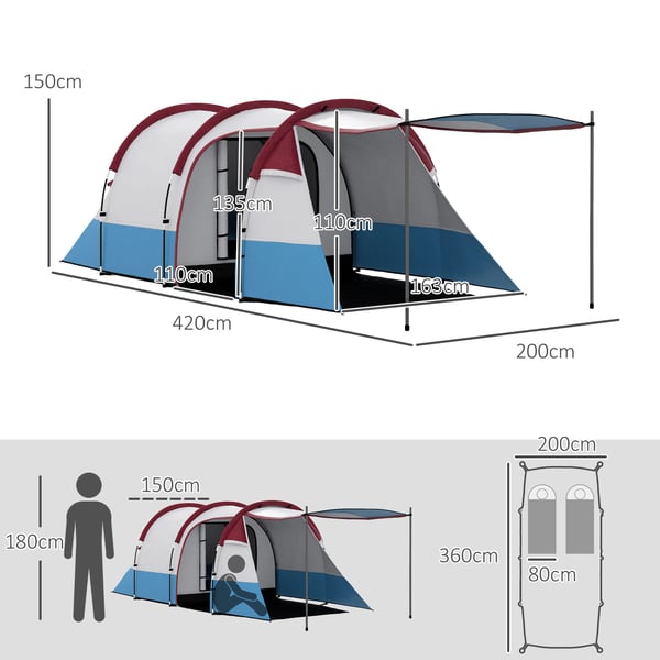 Campingtelt, 420x200x150 cm, Rød