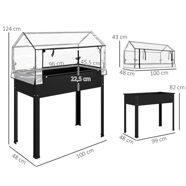Hævet plantebed med betræk, 100x48x124 cm, sort