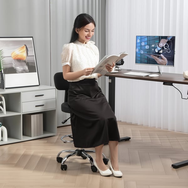 Kontorstol, Justerbar Ergonomisk Tegnestol med Fodstøtte, 52x52x78-92 cm, Sort