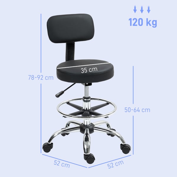 Kontorstol, Justerbar Ergonomisk Tegnestol med Fodstøtte, 52x52x78-92 cm, Sort