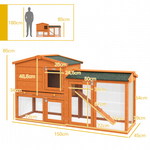 Kaninhus, 150x45x85 cm, Orange